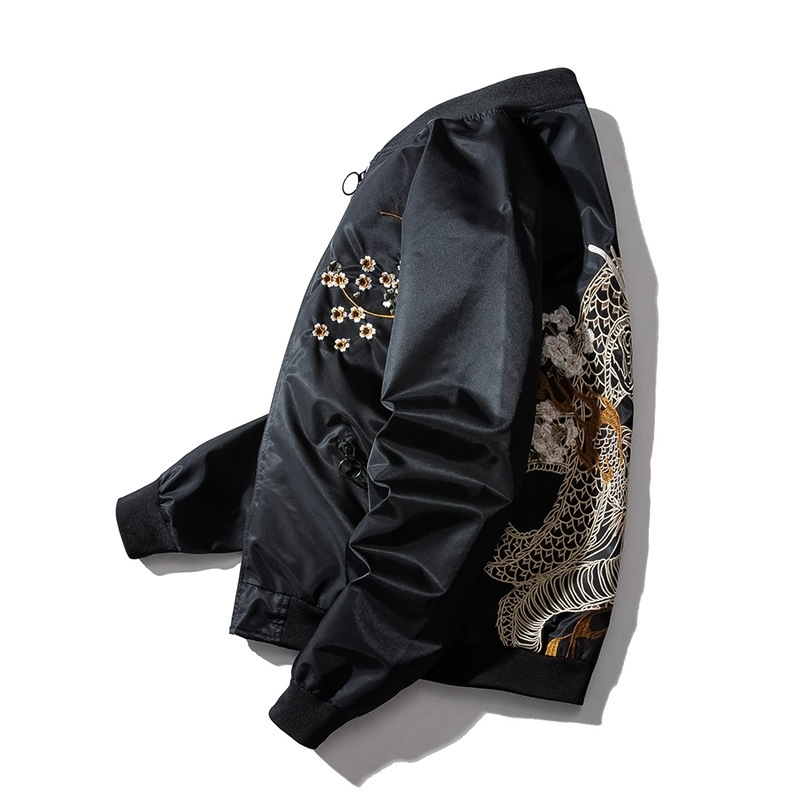 Men Baseball Jacket Embroidery Dragon Hip Hop Bomber Pilot Jacket Men Harajuku Japanese Retro Coat Fashion Streetwear Autumn 201218