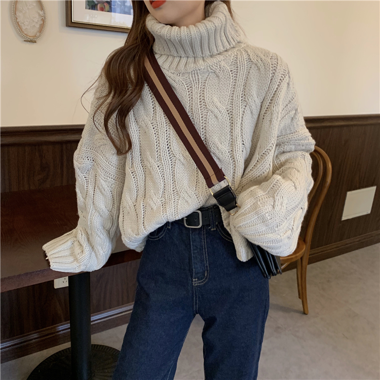 Gagairch Thick Sweater Women High Collar Loose Wear New Autumn Winter Short Casual Style Retro Solid Pullovers Warm 201225