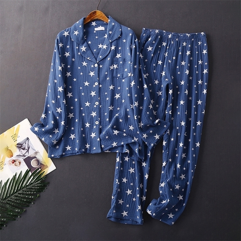 Japanese spring and autumn couples cotton crepe pajamas suit button casual men long-sleeved trousers pajamas home service women 201113, Male cyan star
Japanese spring and autumn couples cotton crepe pajamas suit button casual men long-sleeved trousers pajamas home service women 201113, Male cyan star