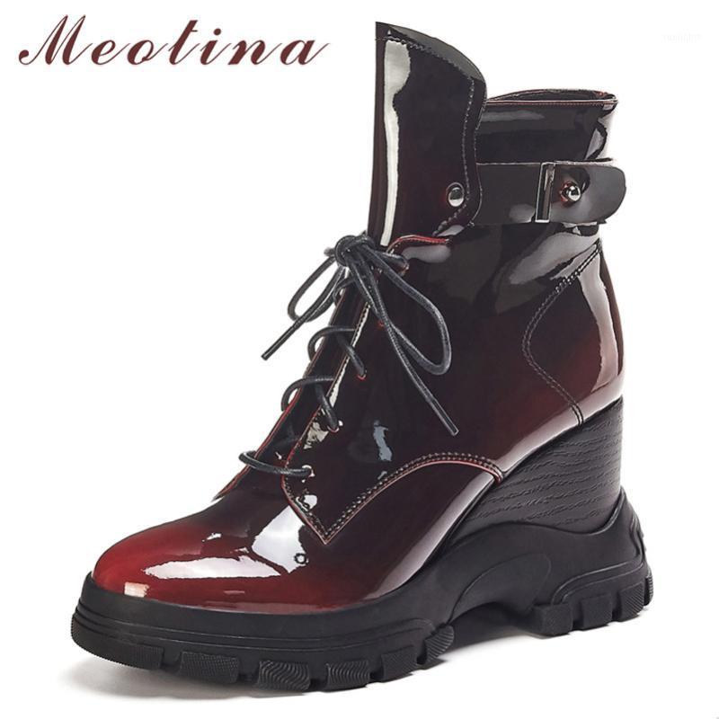 Meotina Winter Ankle Boots Women Natural Genuine Leather Buckle Wedge Heel Short Boots Zip Super High Heel Shoes Lady Fall 34-391, Red synthetic lining
Meotina Winter Ankle Boots Women Natural Genuine Leather Buckle Wedge Heel Short Boots Zip Super High Heel Shoes Lady Fall 34-391, Red synthetic lining