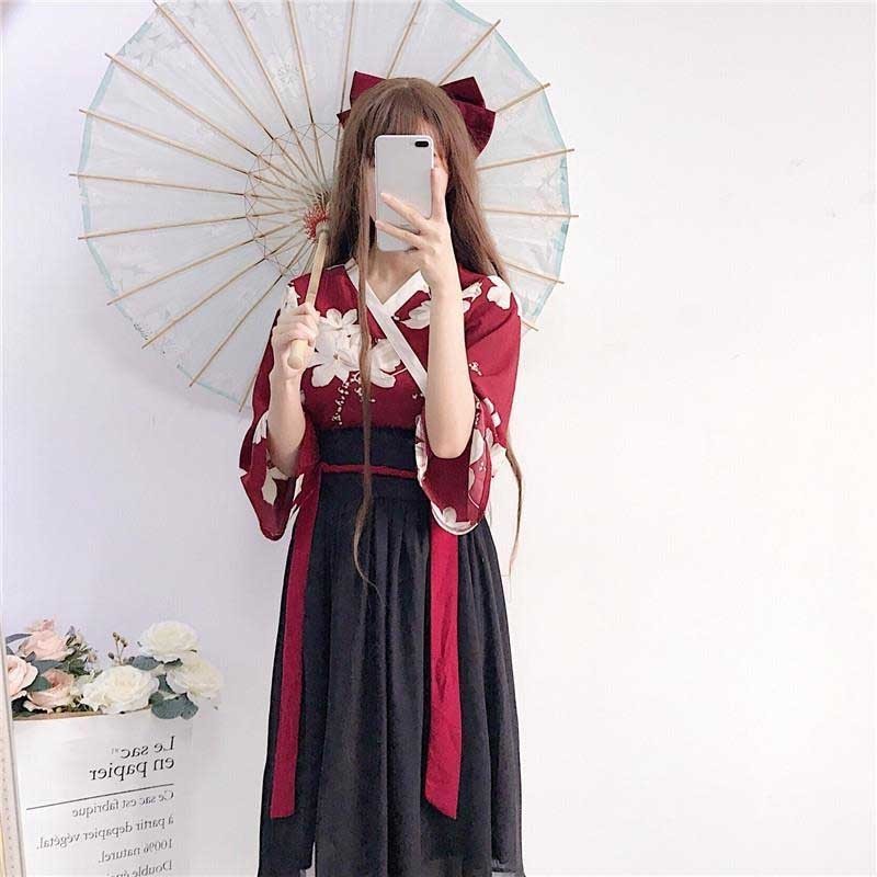 Kimono Floral Japanese Style Kawaii Girls Yukata Summer Top Skirts Outfits Dress for Women Vintage Party Haori Asian Clothes T200603
