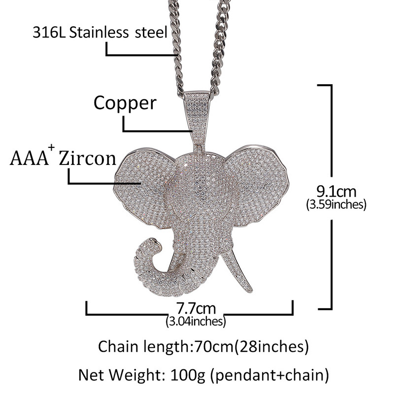 Hip Hop AAA Cubic Zirconia Pave Bling Iced Out Elephant Animal Pendants Necklace for Men Women Fashion Jewelry Gold Color Y1220