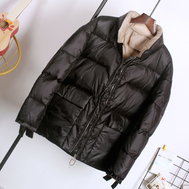 New Winter Short White Duck Down Jacket Stand Collar Female Soft Casual Warm Contrast stitching Coat Windproof Good Qaunlity 201019