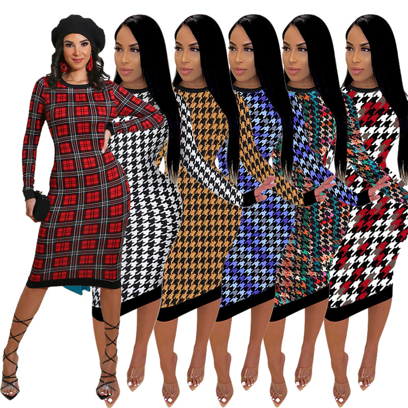 New Long Sleeve Dresses Women Plus Size 3XL 4XL Bodycon Dress Wholesale Causal Midi Skirt Sexy Hip Package Dress Bulk pencil skirts fall clothes 6915