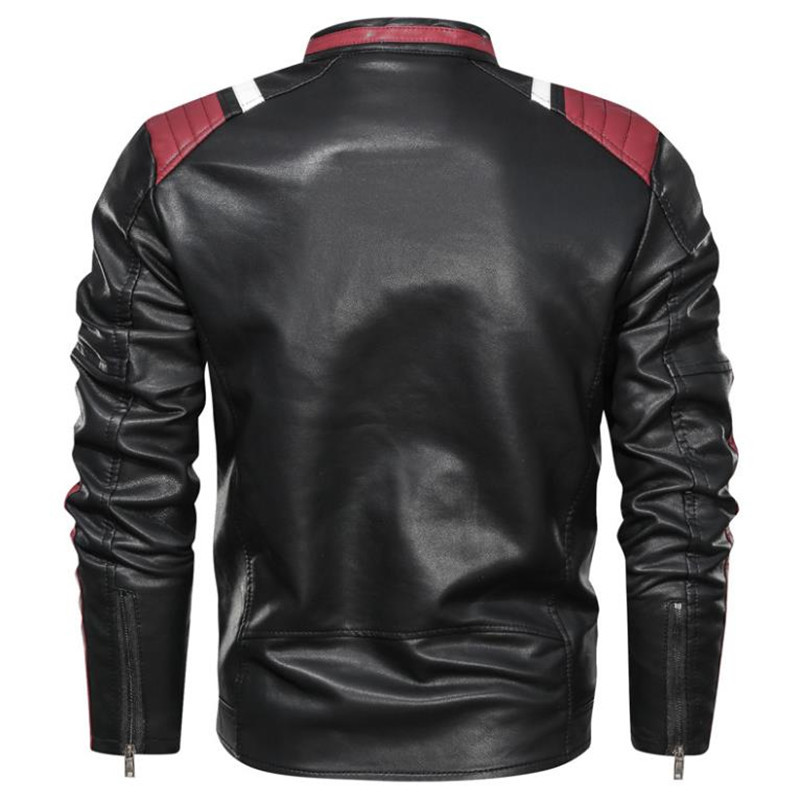 Men's Leather Jackets High Quality Stand Collar Jacket Leather Men Patchwork Motorcycle Winter Coat Mens Biker Jacket 201215