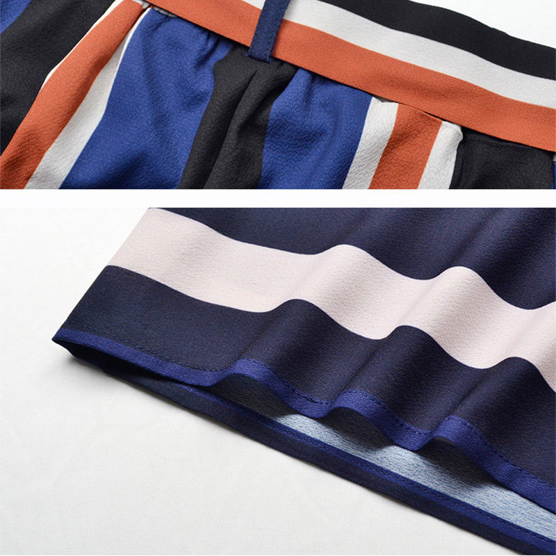 High Street Loose Striped Wide Leg Pants Holiday Full Length High Slit Chiffon Palazzo Pants Women LJ201130