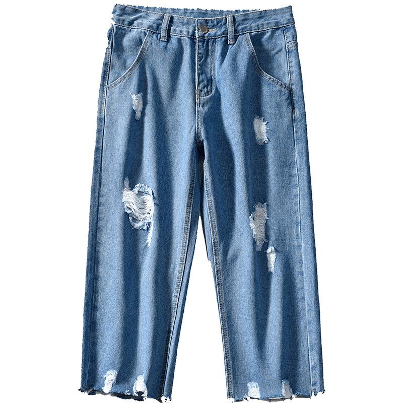 WholesaleCropped pants men's loose summer thin denim shorts casual breeches men pants Korean style teenagers ripped hole jeans, Blue
WholesaleCropped pants men's loose summer thin denim shorts casual breeches men pants Korean style teenagers ripped hole jeans, Blue
