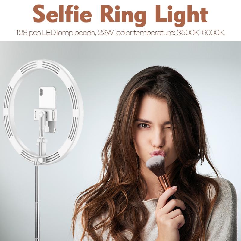 Selfie Ring Light with Adjustable Fold Stand 3 Modes 128 LED Ring Light with Phone Holder for Vlogs Live Stream Phone Lamp
Selfie Ring Light with Adjustable Fold Stand 3 Modes 128 LED Ring Light with Phone Holder for Vlogs Live Stream Phone Lamp