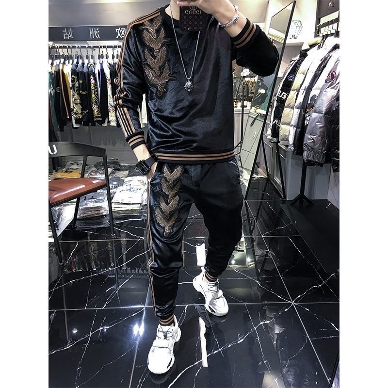 Autumn Style European Station High-end Casual Sports Suit Men's Light Luxury Fashion Brand Jacket Trousers Two-piece Men's Suit X0124, Black 1
Autumn Style European Station High-end Casual Sports Suit Men's Light Luxury Fashion Brand Jacket Trousers Two-piece Men's Suit X0124, Black 1