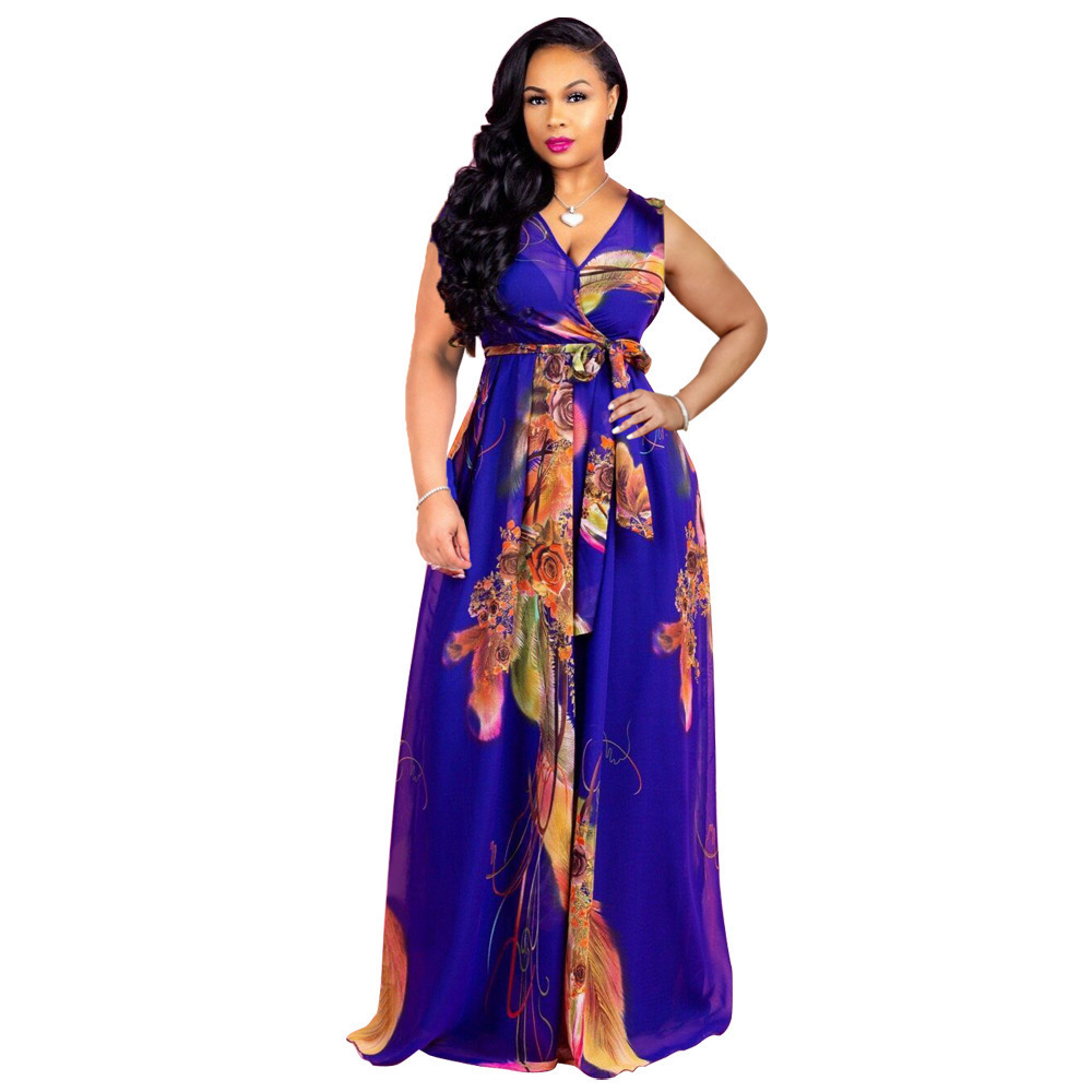 Summer Women Maxi Dress Floral print Chiffon Plus Size boho style vestidos Elegant Beach Long Dress Big Size Dresses T200604