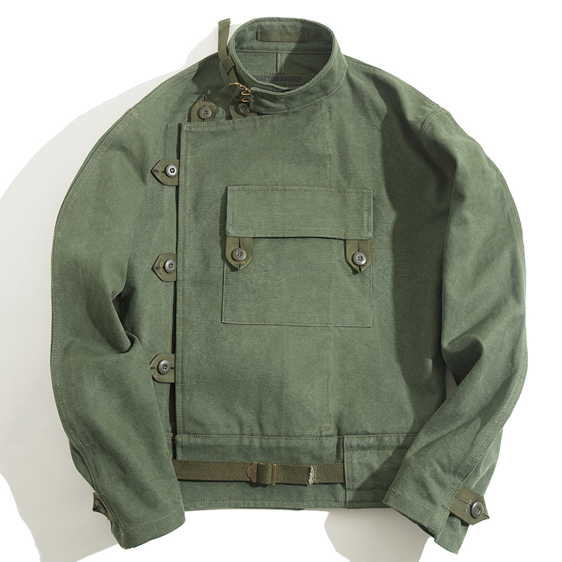 Maden Army Green Retro Jacket Misplaced Oblique Buckle Swedish Motorcycle Men's Jacket AMEKAJI Cotton Washed Water Jacket Men LJ201215