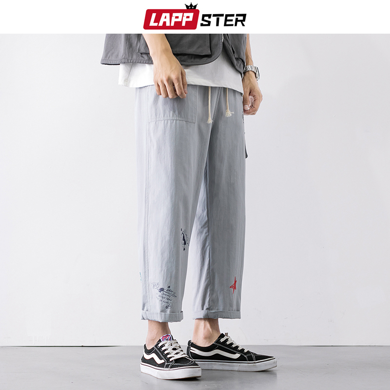 LAPPSTER Men Harajuku Streetwear Harem Pants Summer Man Korean Cargo Pants Male Patchwork Cotton Beige Casual Joggers Pants 201128