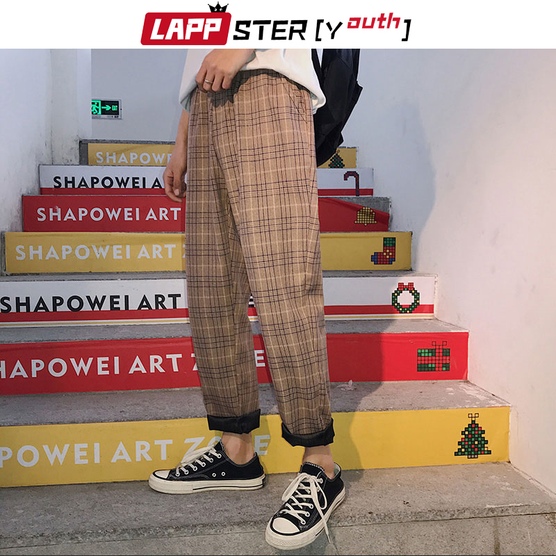 LAPPSTER-Youth Streetwear Black Plaid Pants Men Joggers Mens Straight Harem Pants Men Korean Hip Hop Trousers Plus Size 201118