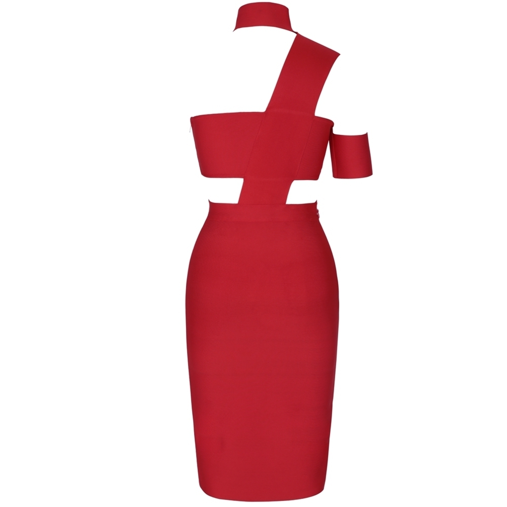 Deer Lady Women Bandage Dress Winter One Shoulder Bodycon Bandage Dress Red Sexy Club Celebrity Evening Party Dress T200604