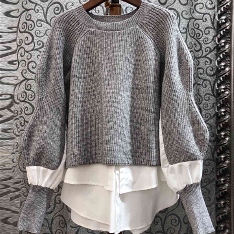 Spring New Fashion Loose Sweater Shirt Large Size Korean Version Plaid Striped Shirt Patch Knitted Sweater Pullovers Junper 201221
