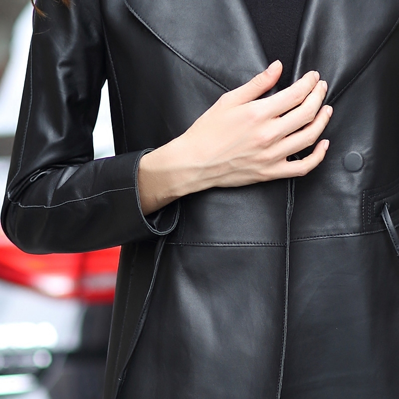 Lautaro Long black faux leather trench coat women long sleeve plus size leather jackets for women spring womens clothes 7xl 201020