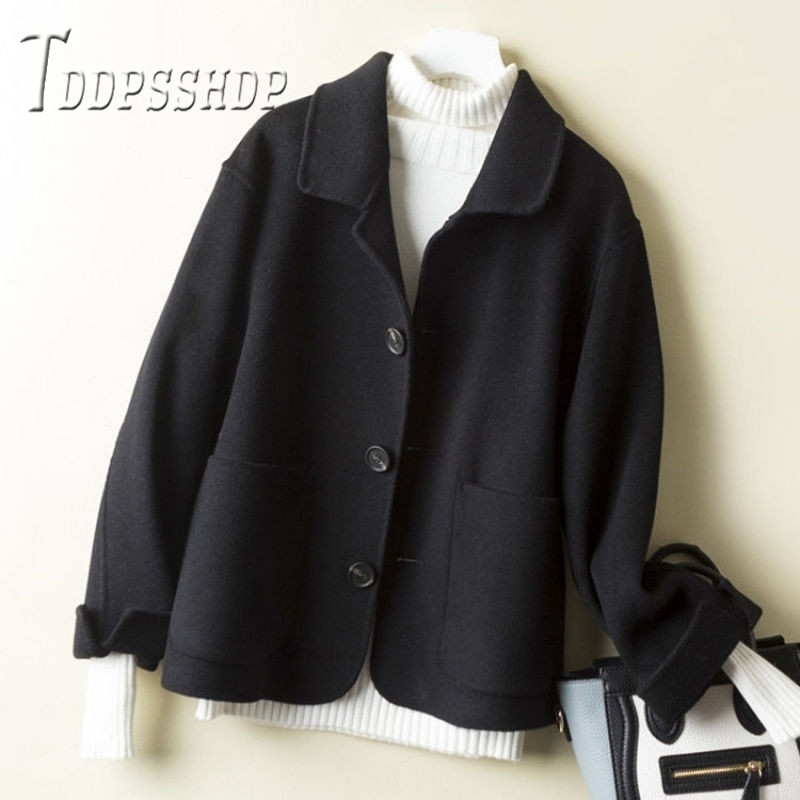 Korean Cheap Women Woolen Coat Short Style Frock Easy To Match Female Jacket 201030