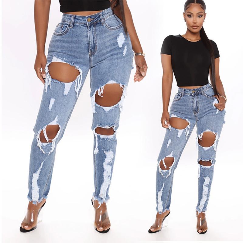 Summer streetwear fashion big size ripped loose tight jeans ripped retro sexy hole ruined women' denim trousers, Blue
Summer streetwear fashion big size ripped loose tight jeans ripped retro sexy hole ruined women' denim trousers, Blue