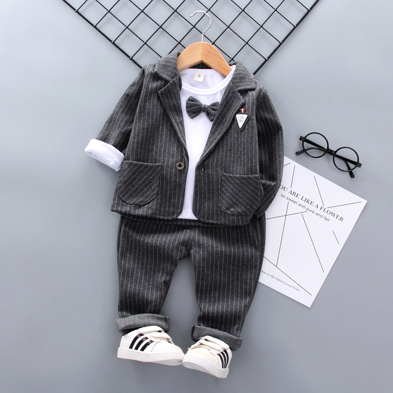 2020 New Spring Children Kids Tie Blazer Formal Cotton Gentleman Casual Boys Jackets T-Shirt Pants 3pcs/sets Infant Suit Clothes LJ200831
