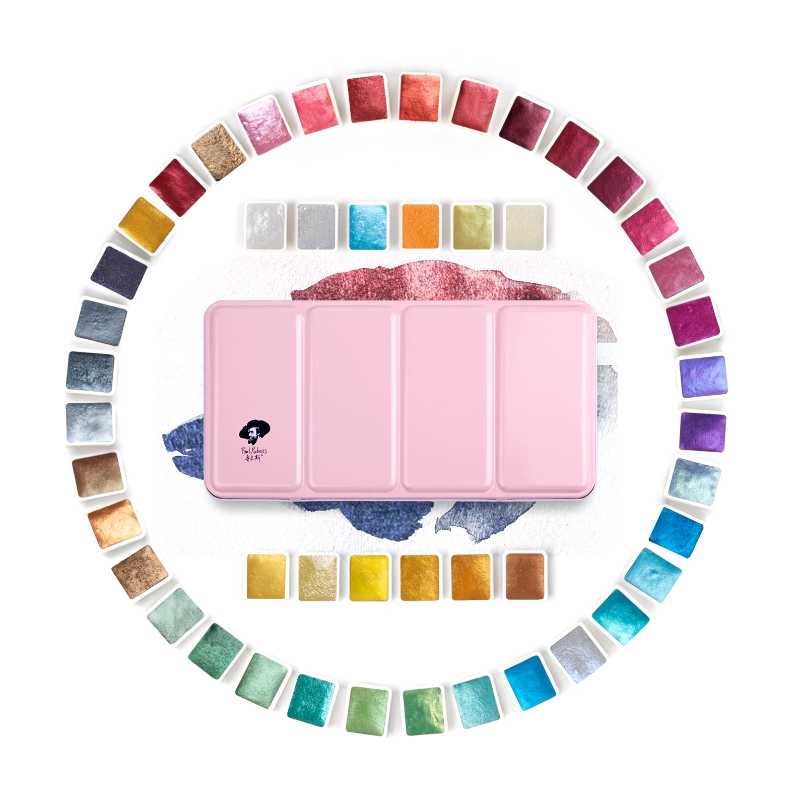 Rubens 48 Glitter Watercolor Paint Solid Colors Artist Watercolor Paints Pink Portable Metal Case with Palette
Rubens 48 Glitter Watercolor Paint Solid Colors Artist Watercolor Paints Pink Portable Metal Case with Palette