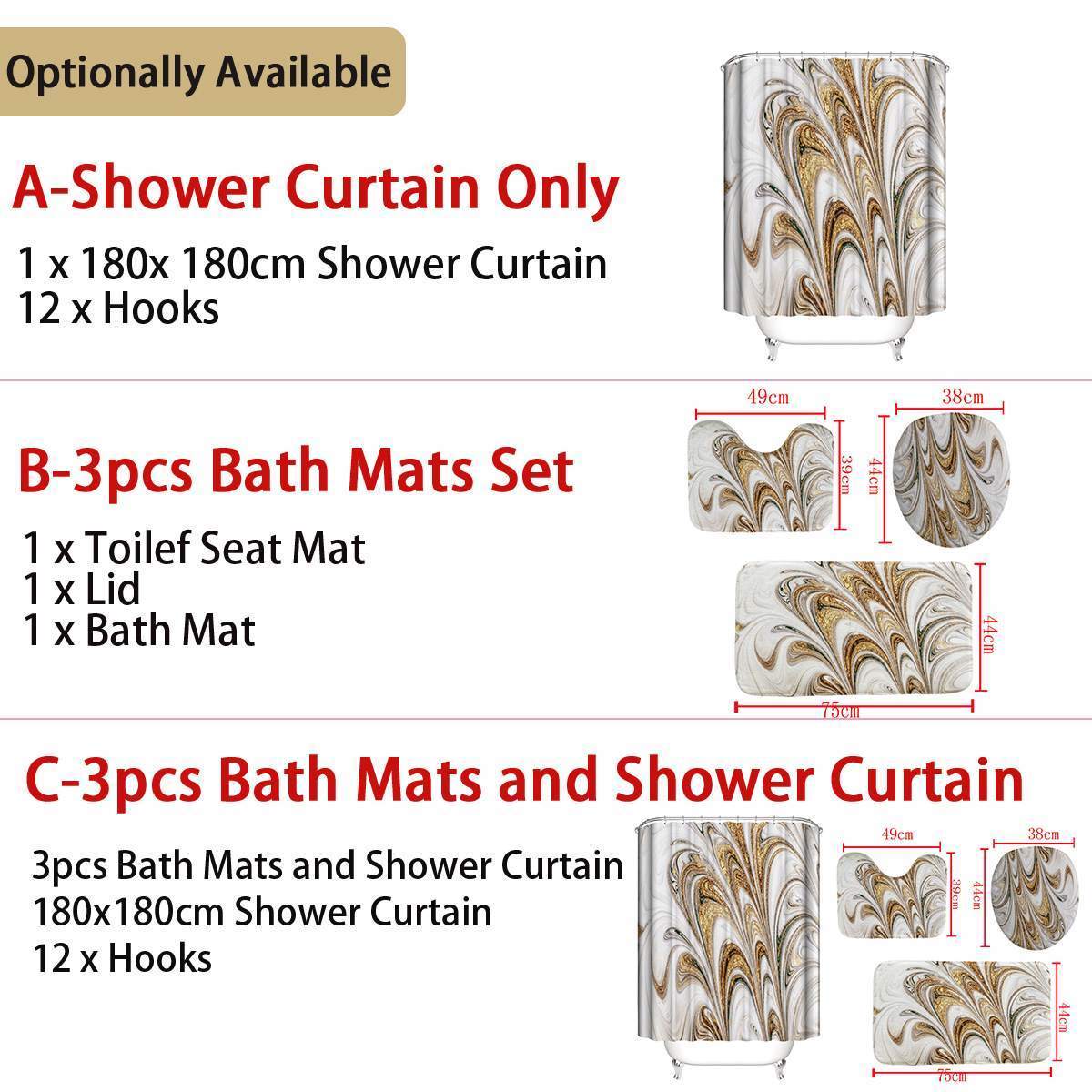 Bathroom Set Waterproof Shower Curtain Nonslip Mats Bath Carpets Toilet Seat Cover Lid Floor Mat Bathroom Decor 180cmx180cm LJ2013441101