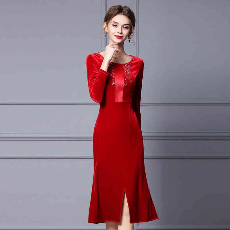Casual Dresses Zhili golden velvet dress autumn and winter waist slim, medium long manual Beaded fishtail skirt 3LP6, Red
Casual Dresses Zhili golden velvet dress autumn and winter waist slim, medium long manual Beaded fishtail skirt 3LP6, Red