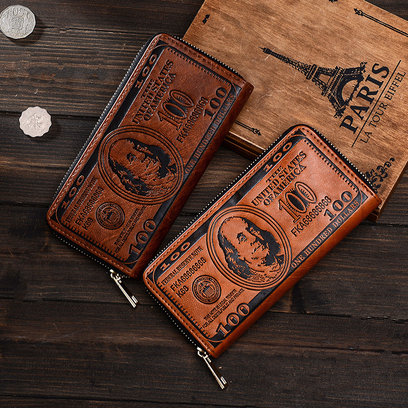 New European and American retro dollar change process, men's individual creativity single pull bag hand bag wallet copper zipper, Brown
New European and American retro dollar change process, men's individual creativity single pull bag hand bag wallet copper zipper, Brown