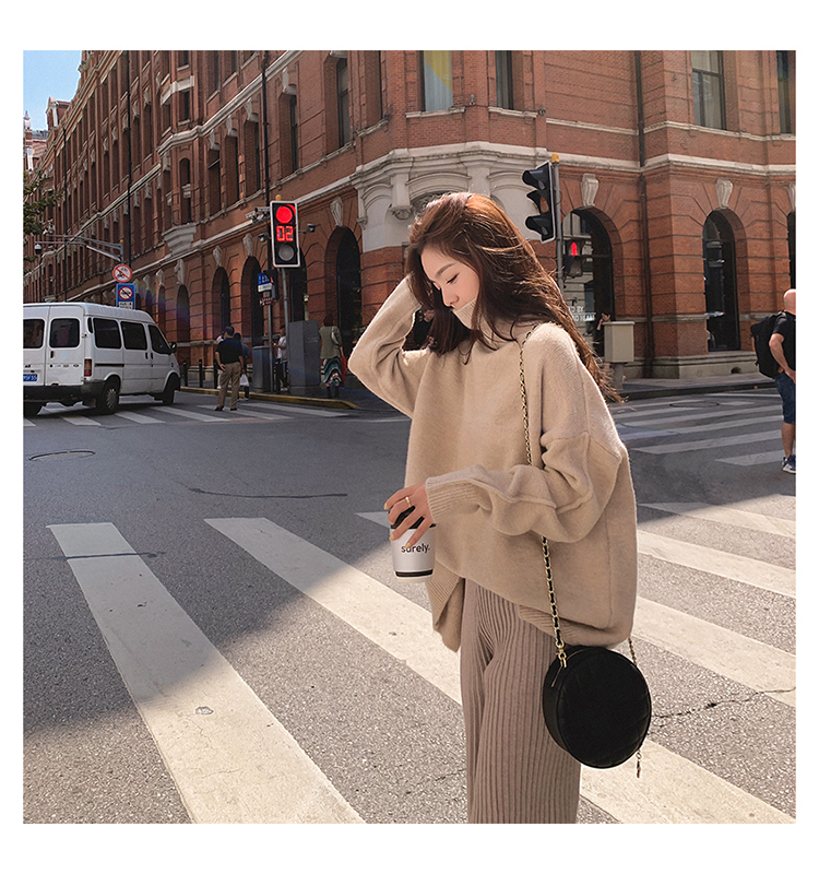 NIJIUDING Women Loose Lazy Autumn Winter Thick Sweaters Wear New Long Sleeve Turtlenck Knitted Shirt Pullover Wool Tops 201221