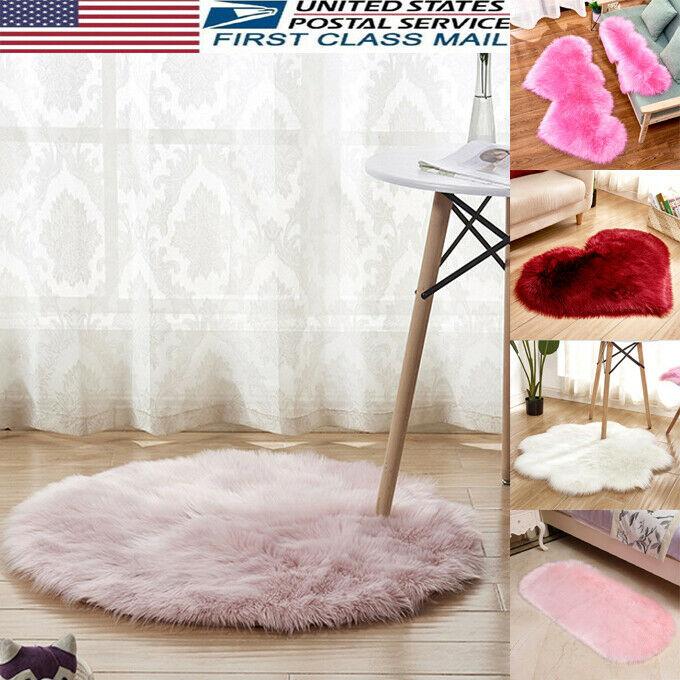 

Plum Blossom Shaped Soft Fluffy Bedroom Faux Fur Fake Wool Sheepskin Rugs Warm Hairy Dining Room Home Carpet Anti-Skid Floor Mat