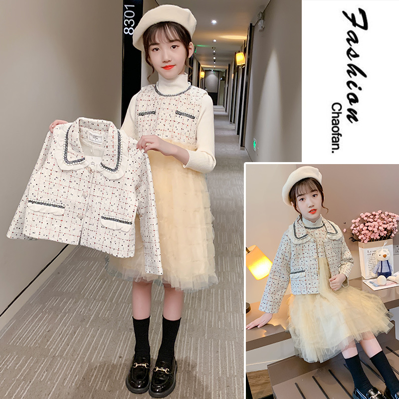 Cute Baby Girl Sets Loose Fashion Coats + Patchwork Long Sleeve Child Tutu Princess Dress Ladylike Kids Clothes Girls Outfits Y1117