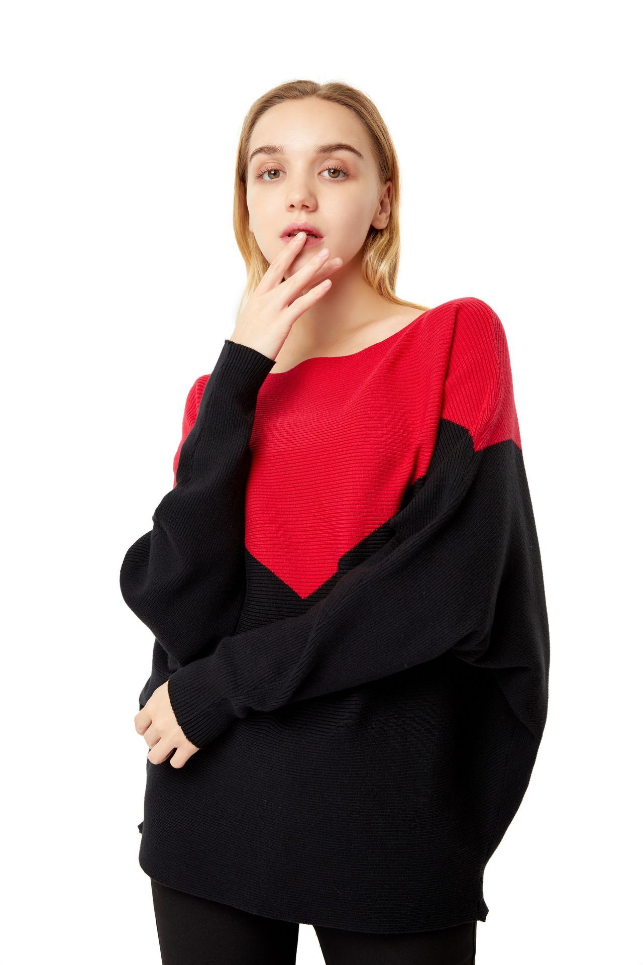 Loose Knitted Sweater Women Jumpers Long Sleeve o-neck Woman Pullovers Sweater Autumn Winter Color Block Casual Sweater 201224
