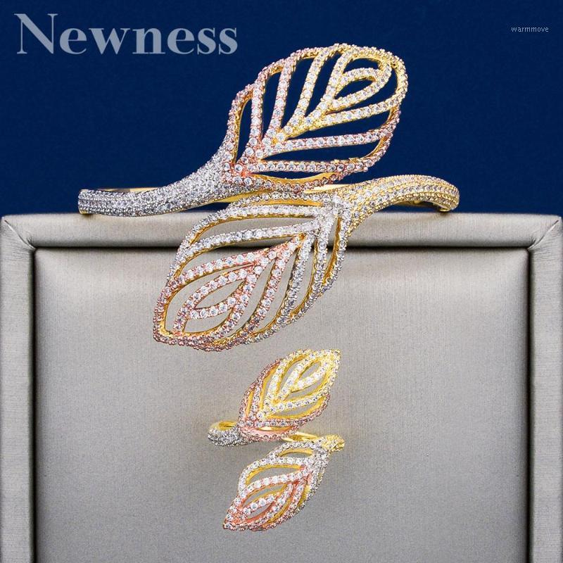 Newness leaves Rhinestones Wedding Jewelry Sets Cubic Zircon Three Color Copper Feathe Shape Bracelets Bangle Ring1, As pic
Newness leaves Rhinestones Wedding Jewelry Sets Cubic Zircon Three Color Copper Feathe Shape Bracelets Bangle Ring1, As pic