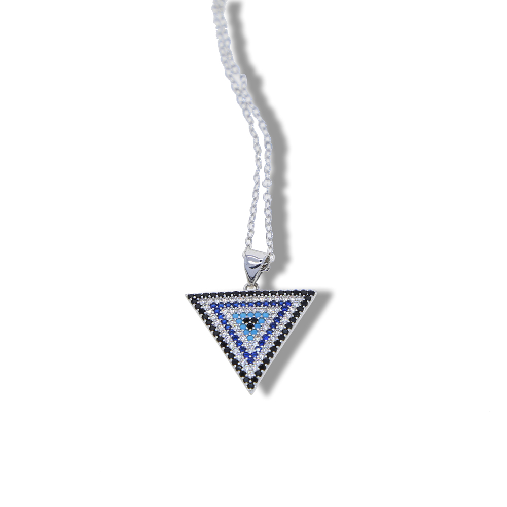 Promotion Fashion Women Jewelry Geometric Triangle Pendant Full Colorful CZ Paved Necklace 3 Colors