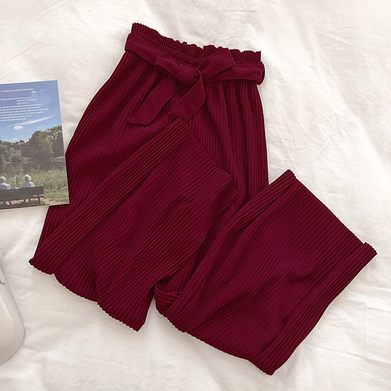 Bow Belt Pleated Loose Women's Wide Leg Pants High Waist Solid Elegant Female Trousers Spring AutumnCasual Ladies Bottoms 201106