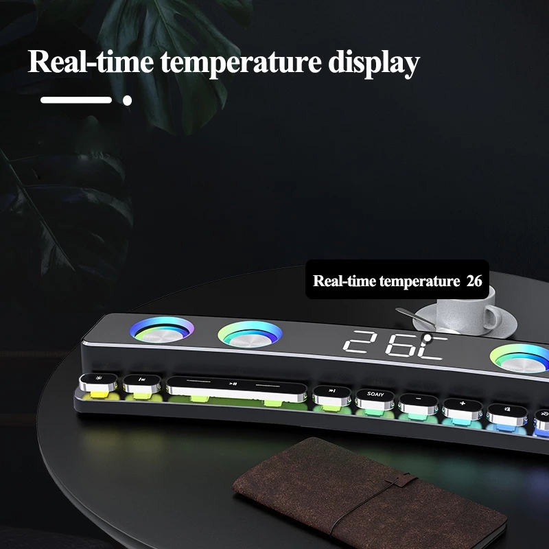 3600mAh Bluetooth Wireless Game Speaker soundbar USB 3D Stereo Subwoofer AUX FM Home Clock Indoor Sound Bar Computer Loudspeaker S