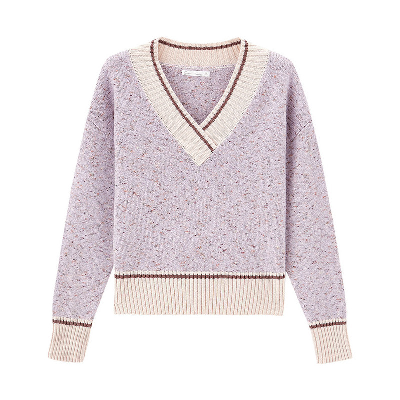 INMAN Winter Arrivals Purple Long Sleeves Sweet Candy Color V Neck Knit Pullover Women's Sweater 201223