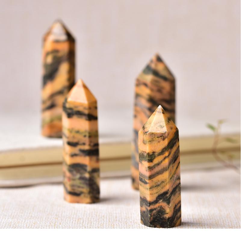 Naturel Cristal Quartz Point de cristal jaune pierre à rayures jaunes Baguette de guérison Obélisque Energie Pyramid Pierre Ornements Ho Jlnrr