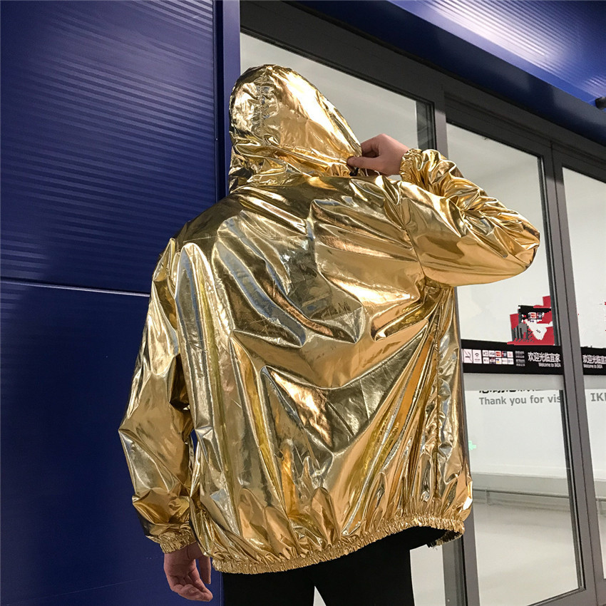 Mens jackets and coats Fashion windbreaker Jackets Men Thin Gold And Silver Hooded Jacket Spring Autumn streetwear Hip Hop coat T200117