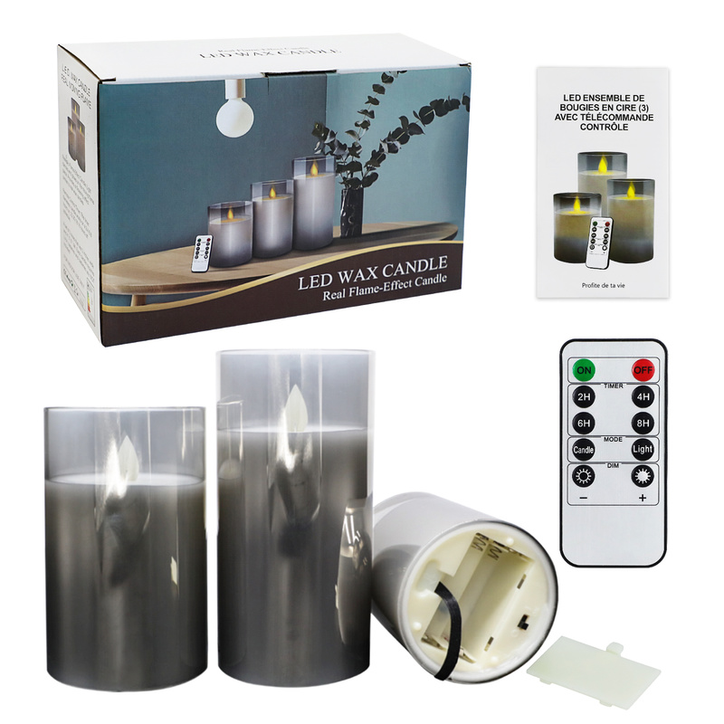 Nordic New Style 7.5CM Glass Swing Candle Three-piece Set with Remote Control Gray Aromatherapy Soothing Nerves and Sleep Aid Bedroom Fragrance Decora