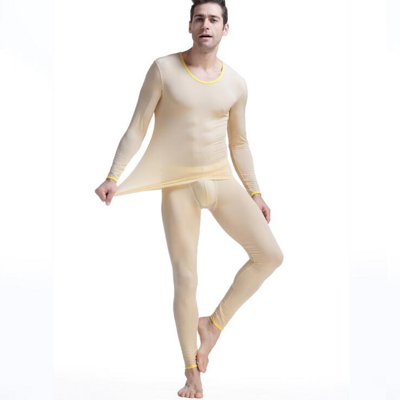 Thermal underwear men long johns thermo Underwear underpant elastic ultra-thin silk translucent Pajamas clothes for men leggings 201023