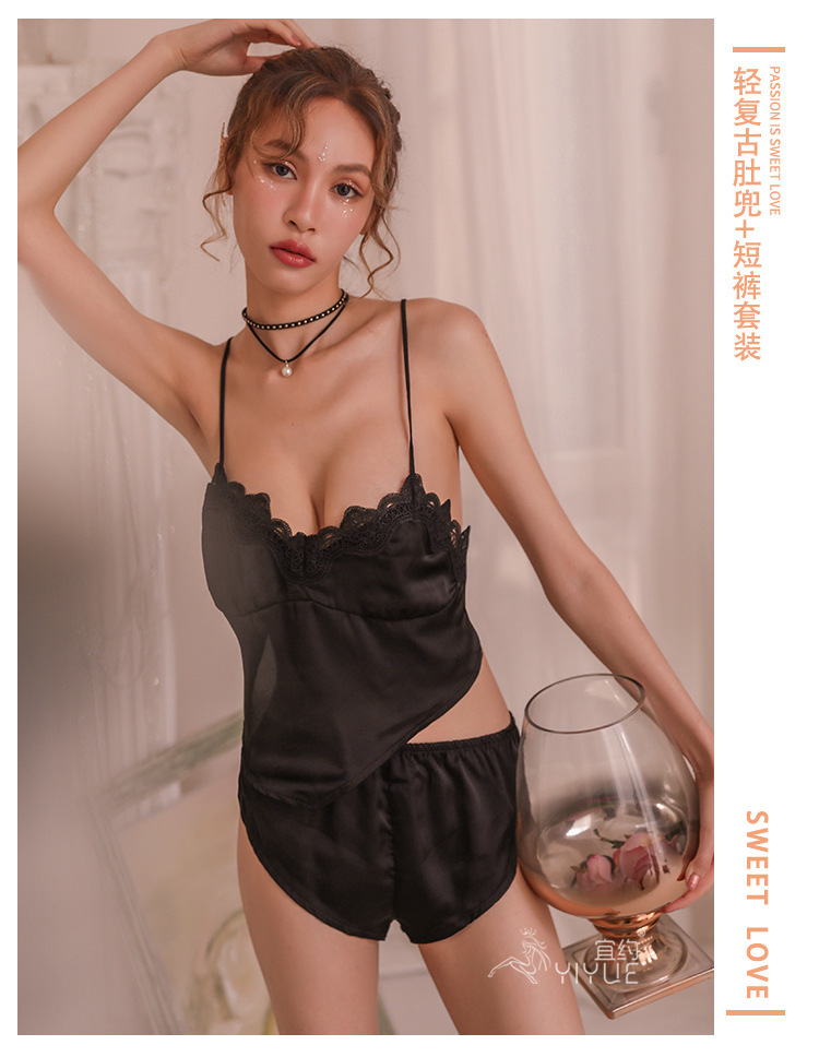 Sexy lingerie, sexy, clear pajamas, backless, underwear, two-piece lingerie, Red