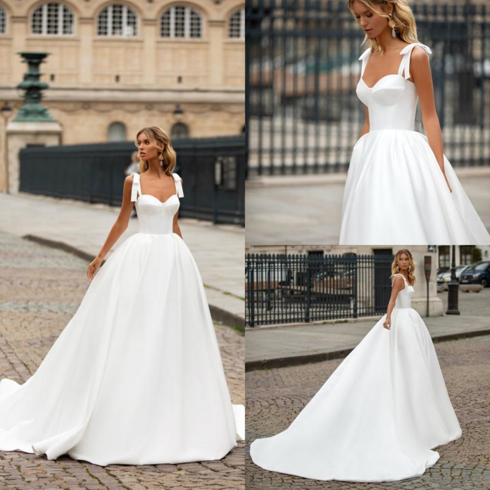 2021 Simple Satin A Line Wedding Dresses Summer Beach Sweep Train Bridal Gowns Plus Size Wedding Dress, White
2021 Simple Satin A Line Wedding Dresses Summer Beach Sweep Train Bridal Gowns Plus Size Wedding Dress, White