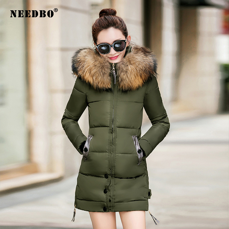 NEEDBO Down Jacket Women Long Winter Down Coat Fur Collar Slim Oversize Doudoune Femme Jacket Coat Lady Down Parka Long Coat 201125