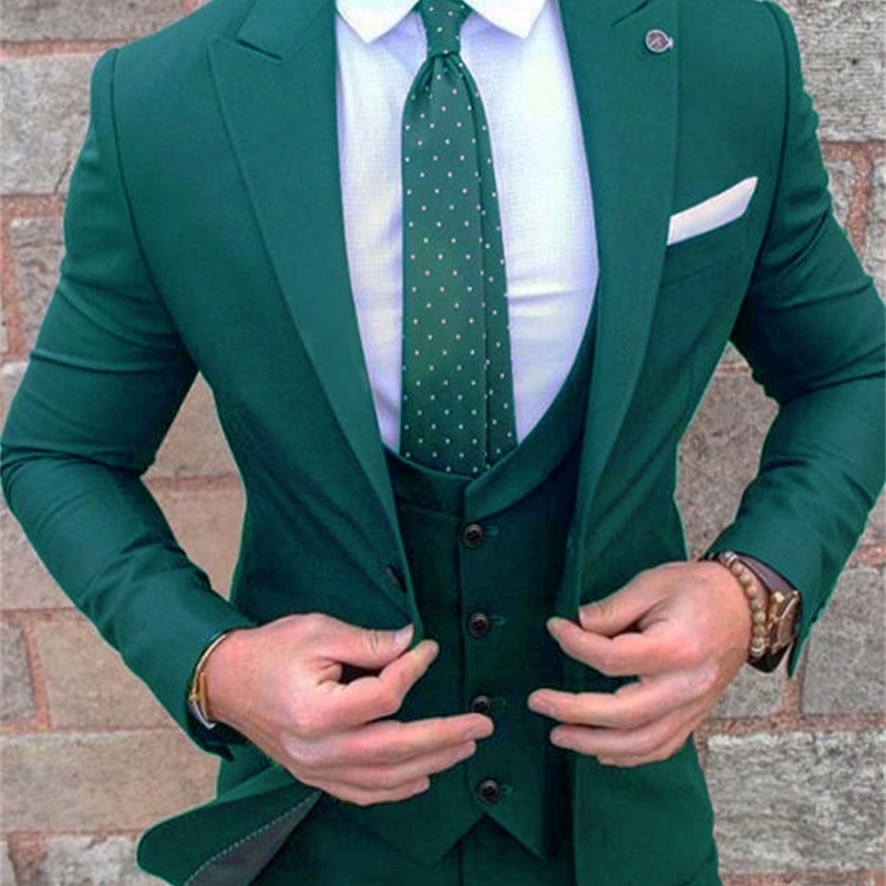 New Mens Green Wedding Prom Suit Slim Fit Men Business Groom Suits Party Dinner Tuxedo 3 Pieces Suit Jacket Vest Pants 201105