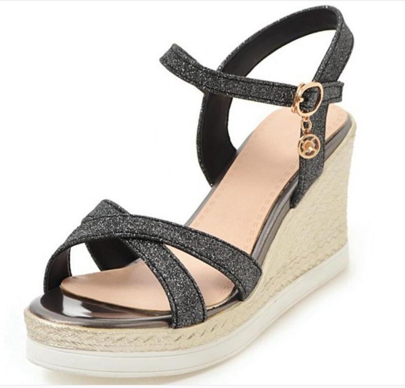 Ladies Summer Shoes Woman Wedge Shiny Glitter Bride Wedding Zapatos Mujer Women Sandals Girls cross-tied Pumps Chaussure F181612, Black
Ladies Summer Shoes Woman Wedge Shiny Glitter Bride Wedding Zapatos Mujer Women Sandals Girls cross-tied Pumps Chaussure F181612, Black
