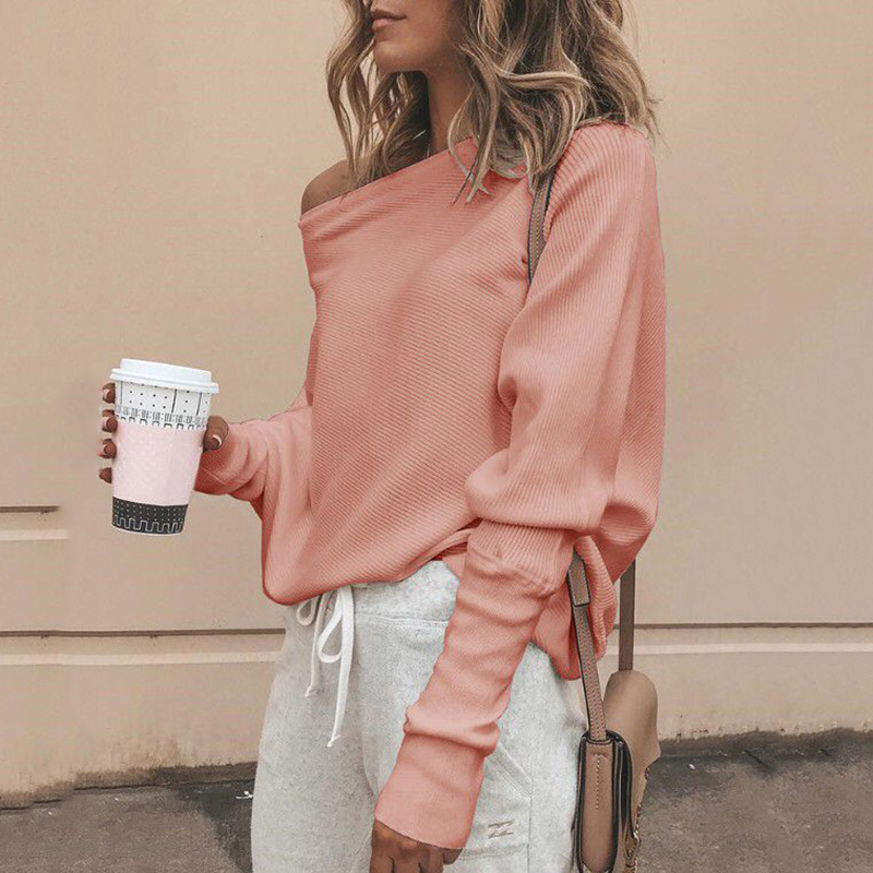 Batwing sleeve casual loose sweater tops pullover Fashion autumn off shoulder knitted sweater Solid grey white knitwear jumper T200319