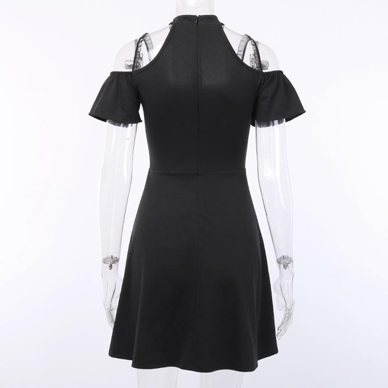 Summer Gothic Chic Elegant Harajuku Black Women Mini Dresses Sexy Club Punk Mesh Moon Lace Strapless Female Goth Zipper Dress T200319