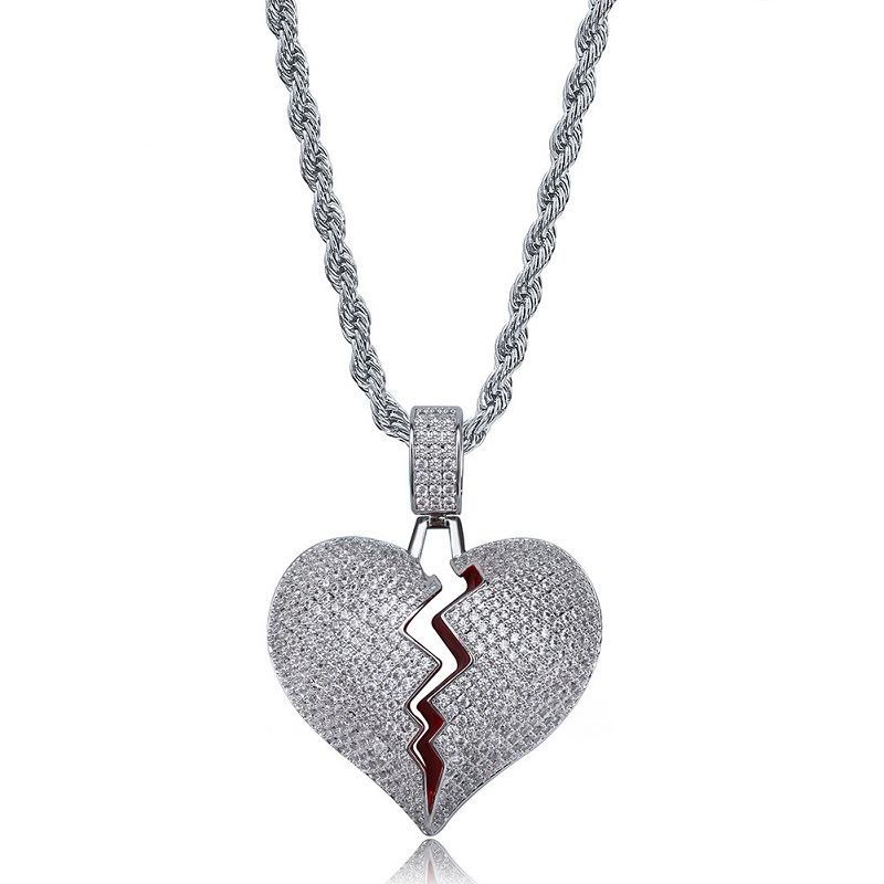 Solid Broken Heart Pendant For Mens Womens New Fashion Personality Hip Hop Necklace Couple Jewelry Free shipping Free shipping