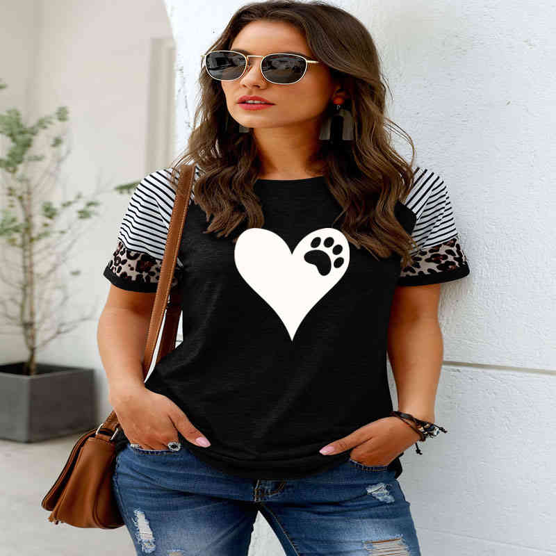 Summer Women Graphic Tees Heart Bear Paw Print T Shirts Casual Clothes Crew Neck Tops For Women Fashion Camisetas Mujer, White
Summer Women Graphic Tees Heart Bear Paw Print T Shirts Casual Clothes Crew Neck Tops For Women Fashion Camisetas Mujer, White