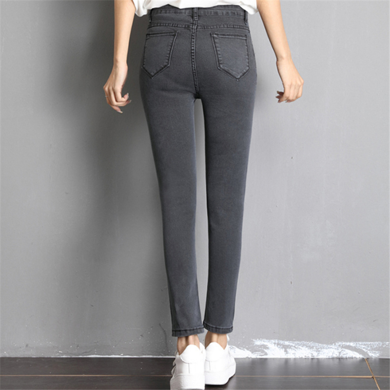 Women Stretch High Waist Oversized Skinny Jeans Lady Students Plus Size Streetwear Black Pants Tight Autumn Slim Trousers 201029